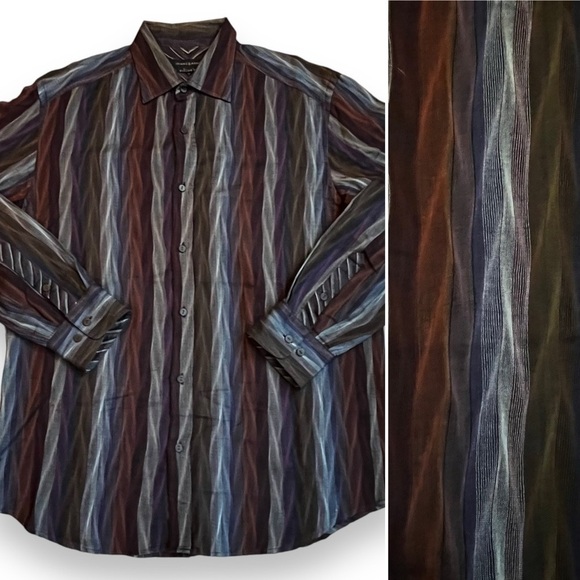 Vintage Jhane Barnes Shirt Geometric Wavy Stripes Classic Fit Japan Fabric Large - Picture 1 of 10